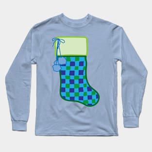 Blue Plaid Christmas Stocking Long Sleeve T-Shirt